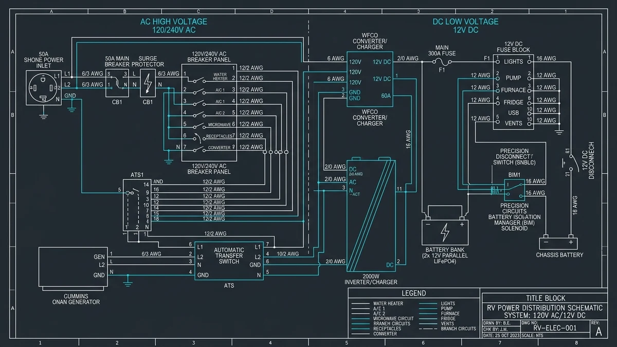 Thor Motor Coach 120V AC and 12V DC Electrical System CAD Schematic Blueprint
